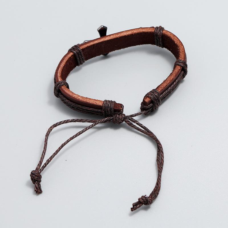 Retro Punk Metal Cross Bible Bracelet Hand Woven Cowhide Leather Adjustable Christian Unisex Jewelry Gift for Men Women
