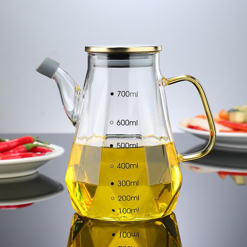 500/800ml Cooking Seasoning Bottle Dispenser Glass Olive Oil Sauce Vinegar Pot Bottles with Handle Lid Kitchen Cooking Container