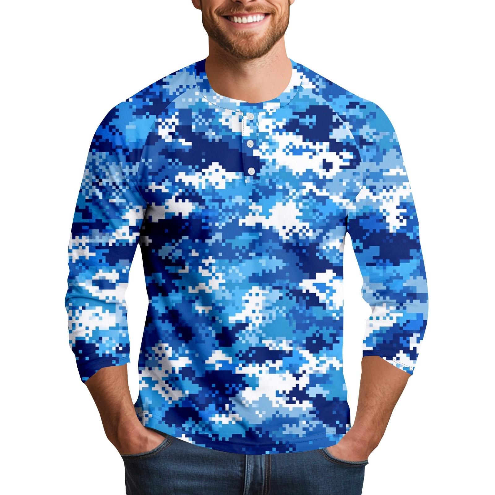 

Мужская камуфляжная рубашка с воротником и рукавом семь четвертей L синий