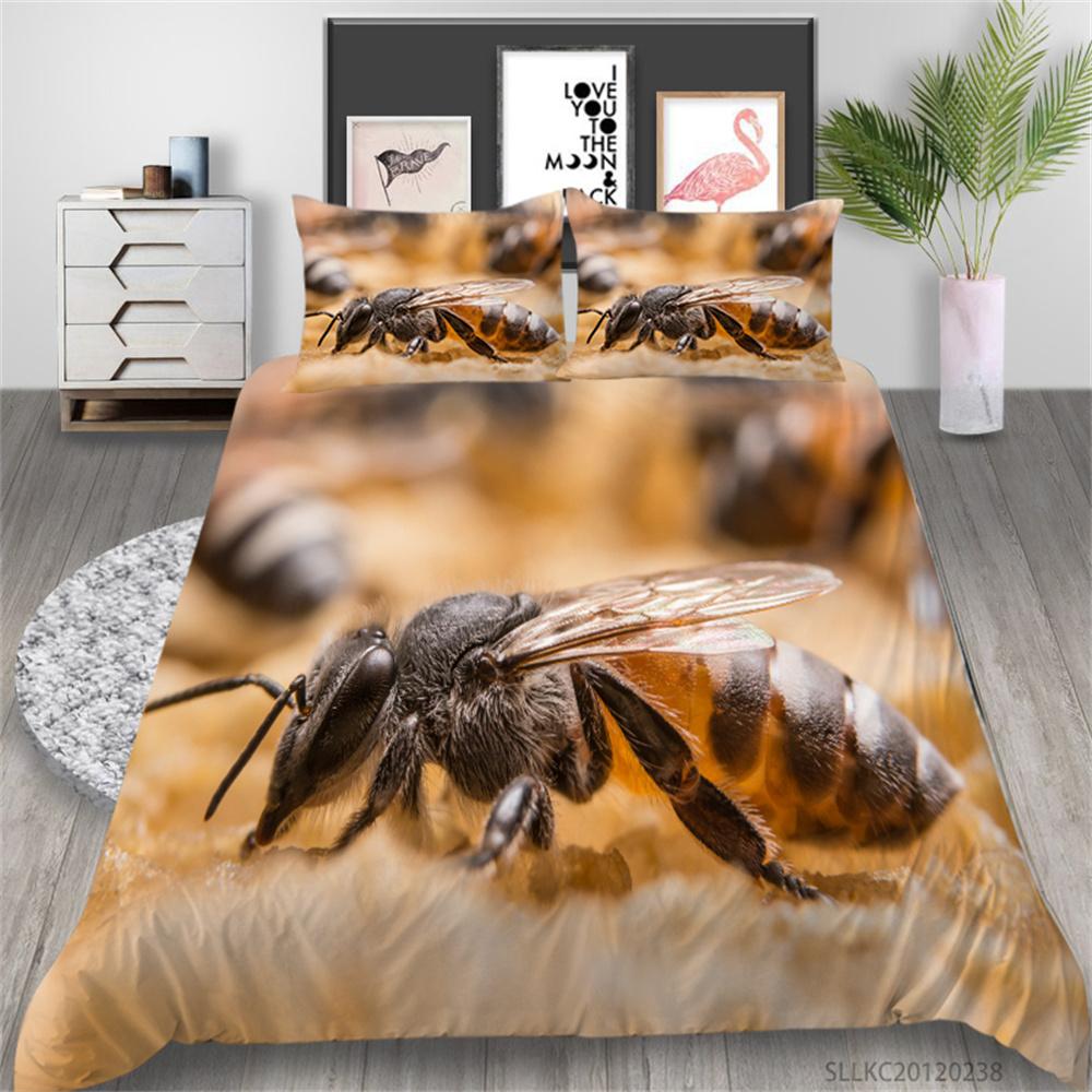 Set de lenjerie de pat pentru copii Cuvertură cu imprimeu 3D de albine Copii, școală, adulți, set de pat, microfibră, modă, lenjerie de pat, huse de pilote