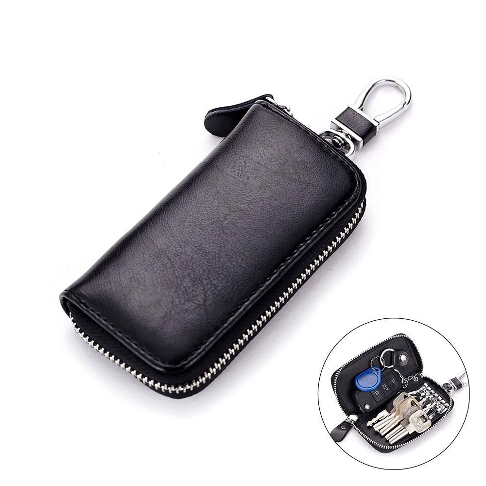 Mini Portefeuille Cuir Véritable Sac à Clés Cuir Fendu Étui Clé de Voiture Porte-Clés Pochette Organiseur Unisexe