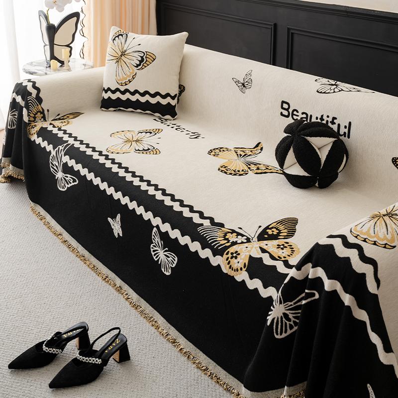 Funda Sofa Chenille Hawaii Butterfly Color Block Sofa Mat Throw Blankets All-season Camping Picnic Sofa Cover