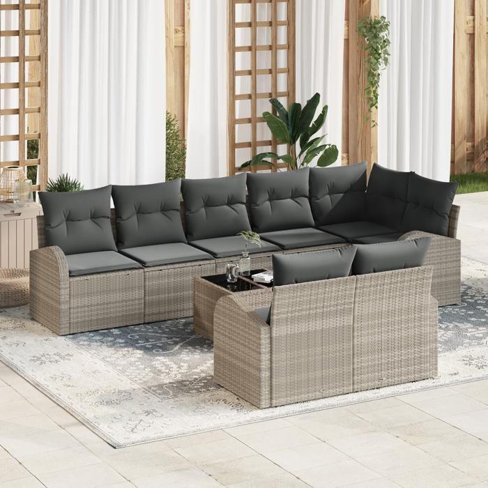 VidaXL Ensemble de canapé de jardin de 9 pièces avec coussins en poly rattan gris 3346102