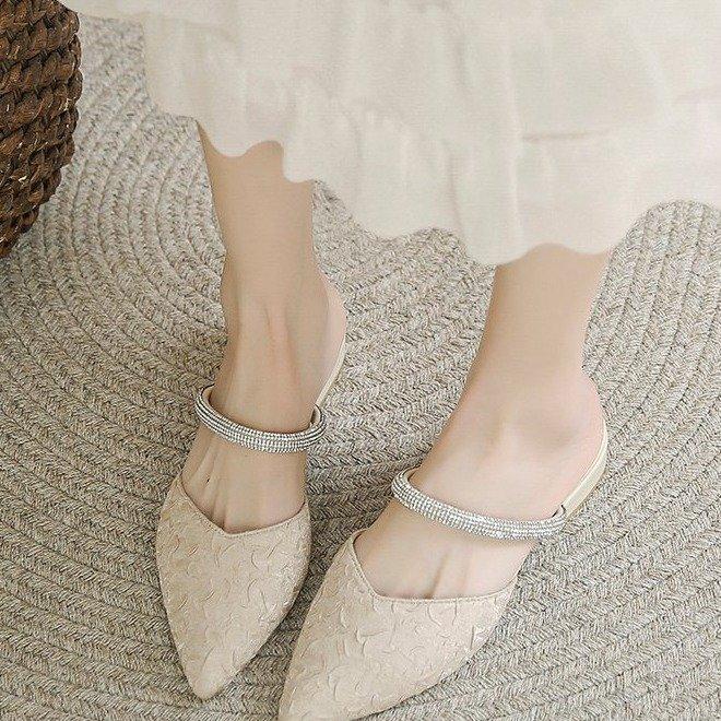 Fashion Summer New Pointed Toe Women's Slippers, Luxury Mid-heeled Sandals, Fashionable and Elegant Slip-on Party Shoes for Women