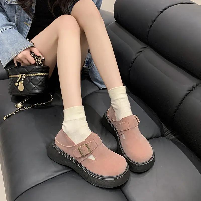 Bombas de Moda Feminina Sapatos Femininos Bico Redondo Plataforma com Saltos Médios Entrega Rápida Tendência 2025 Marca Genuína Estiloso Y2k em Oferta 39