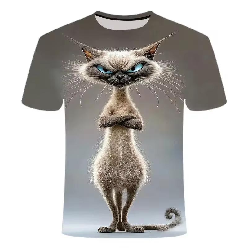 Men'T-Shirt Personality Funny 3D Cat Animal Printed T Shirts Summer Loose Short Sleeved T-shirts