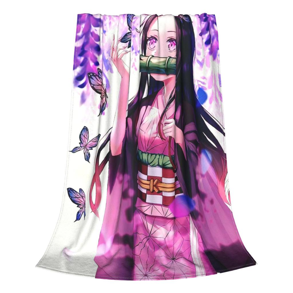 Cobertores Nezuko Lã Primavera/Outono Anime Demon Slayer Multifuncional Ultramacio Manta para Sofá Quarto Colcha