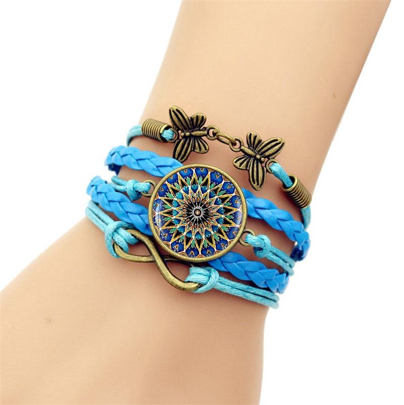 Bohemian Mandala Time Gemstone Braided Bracelet Female Europe And The United States Retro Infinity Symbol Butterfly Hand Jewelry