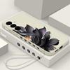 Black Flowers Printing Lanyard Case For Samsung Galaxy S25 Ultra S24 S23 S22 Plus S21 FE A15 A16 A35 A36 A54 A55 A56 5G Capa Coque