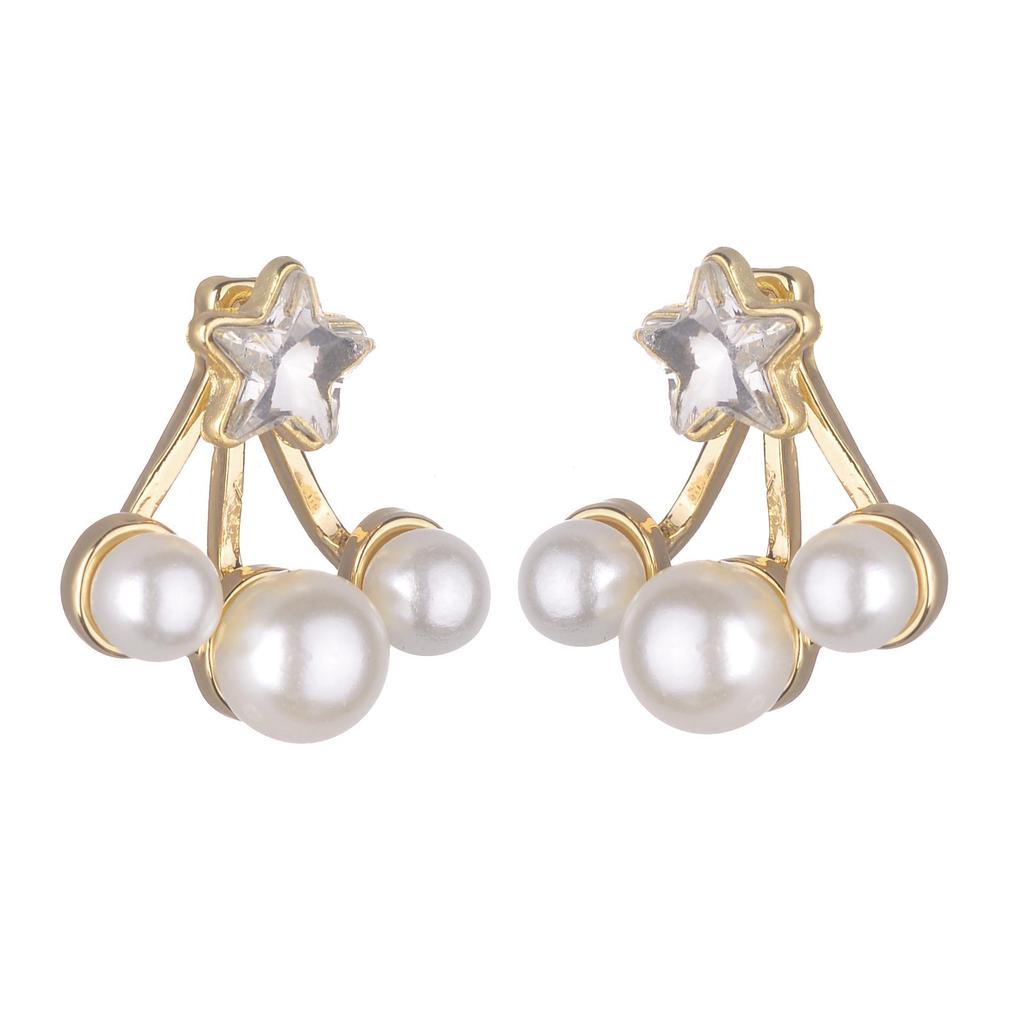 European-American Fashion Star Crystal and Pearl Stud Earrings