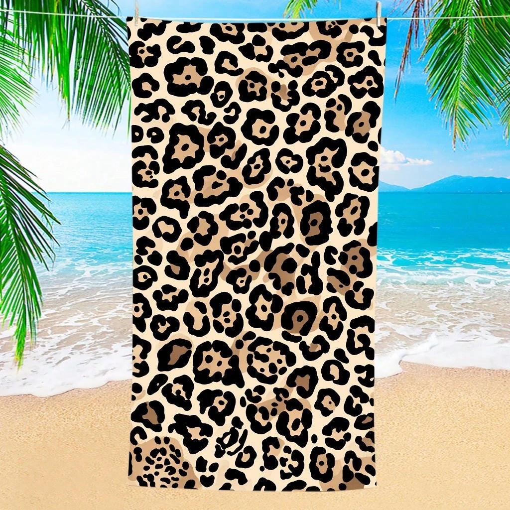 

1pc Leopard Print Beach Towel - Ultra-Soft Microfiber Oversized Mat, Highly Absorbent for Travel, Pool, Surf, Yoga & Camping W40*H60(CM)