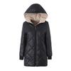 Women Hooded Quilted Coat Mid Length Plush Lined Jacket Zip Up Casual Warm Winter Overcoat Red