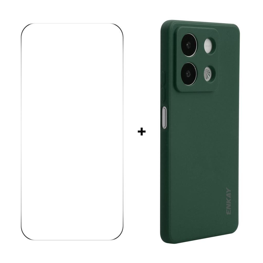 For Xiaomi Redmi Note 13R Pro 5G Silicone Case Straight Edge Phone Cover+9H Glass Protector