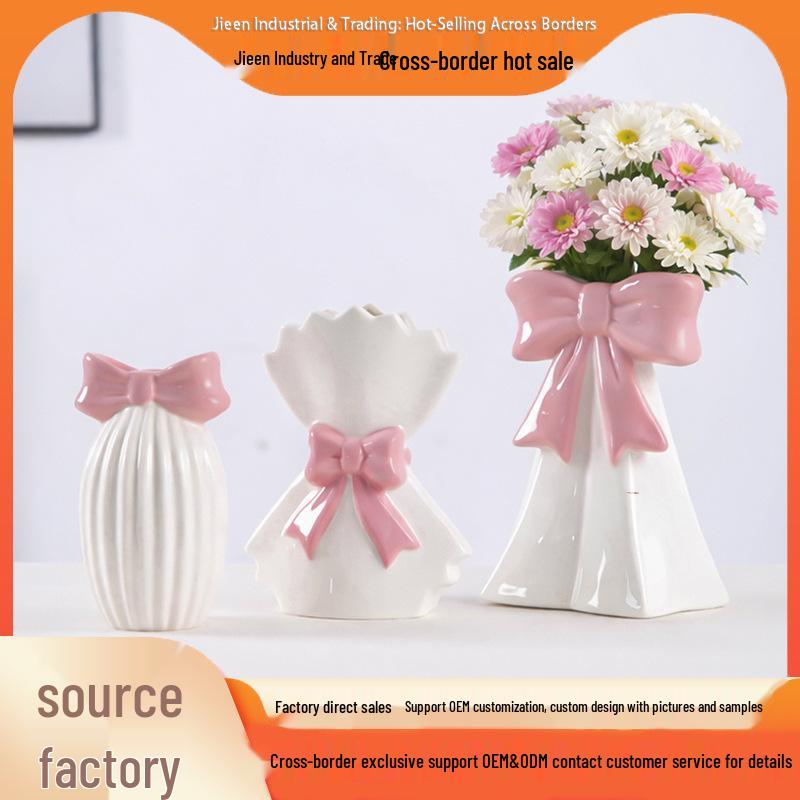 Creative Ceramic Bow Flower Vase: Decorative Hydroponic Holder for Office and Home