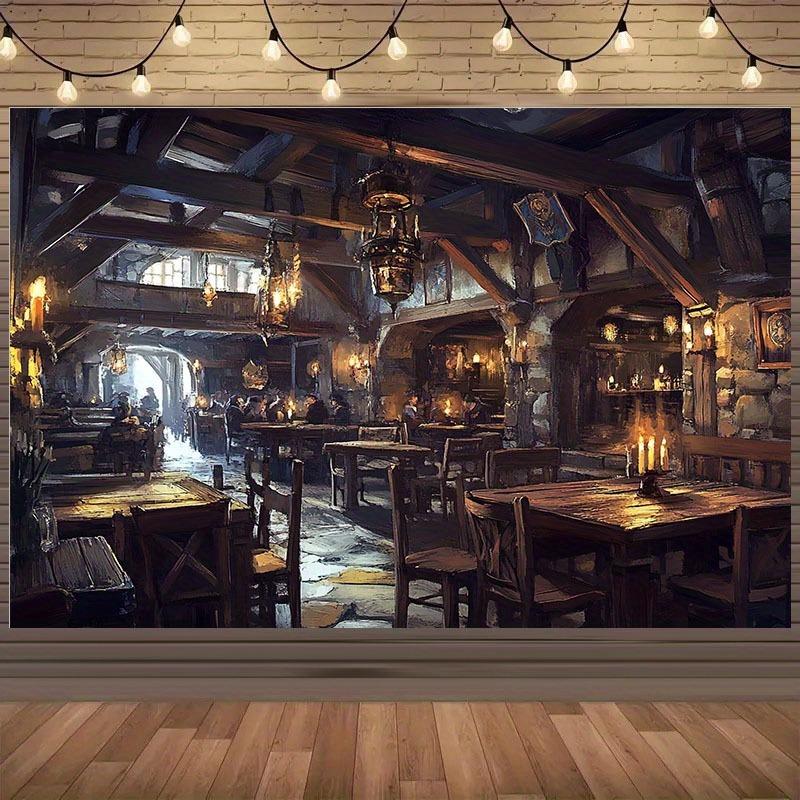2D Flat 1PC Medieval Tavern Background Fabric - Creates a Retro and Warm Atmosphere
