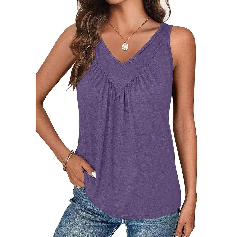 Summer Solid Color V-neck Sleeveless Top for Women Casual Loose Vest for Women Vest