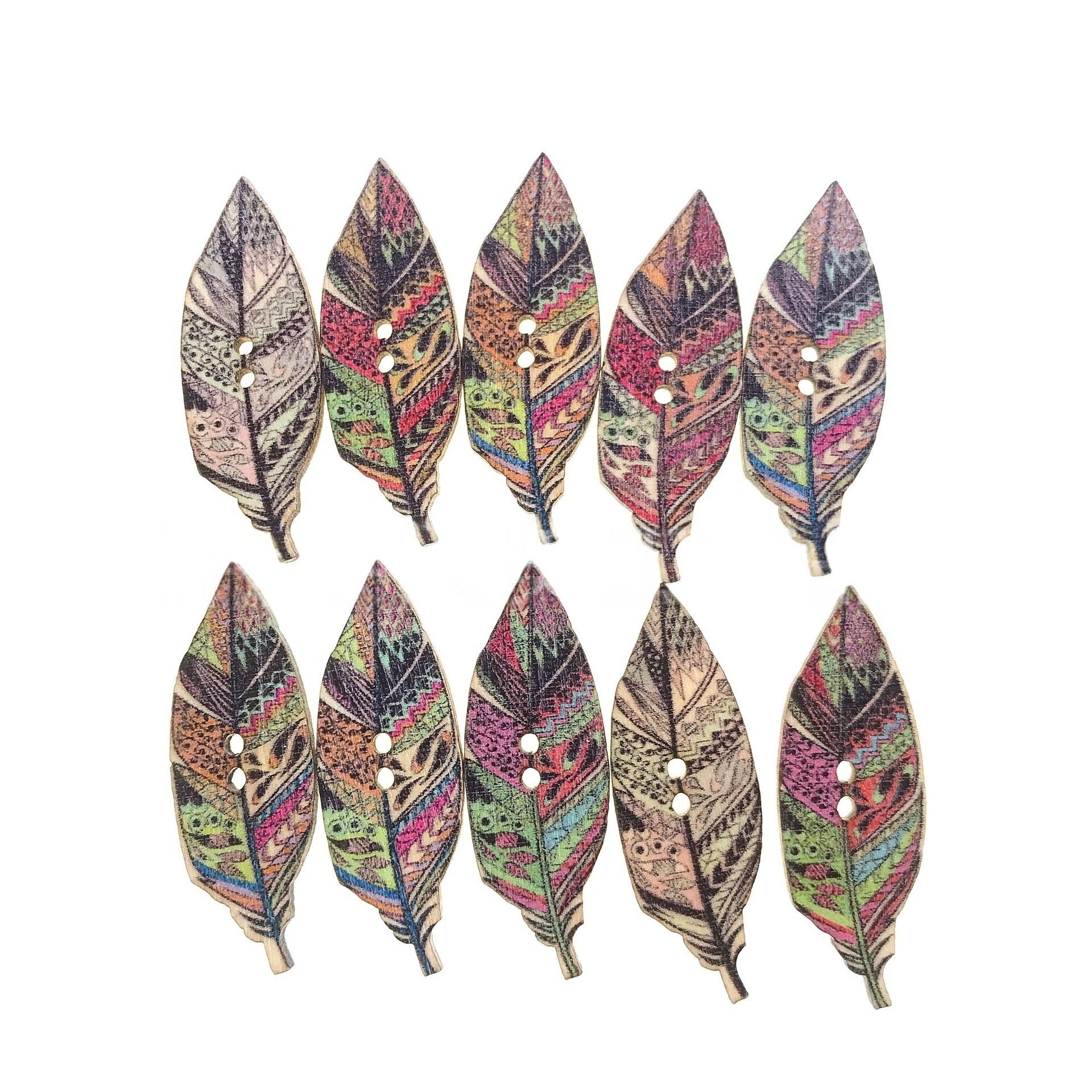 

50Pcs Wood Buttons Maple Leaf Print Dazzle Color Decorative Buttons Clothing Hats and Scarves Accessories Buttons