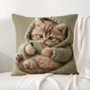 Cute Kitten in Hoodie Cushion Cover Natural Linen Organic Fabric DoubleSided Printing Sofa Home Decor Breathable Bed Pillow