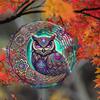 3D Metal Owl Wind Chime Outdoor Hanging Decor with Iridescent Purple Blue Golden Patterns Perfect for Christmas Thanksgiving Holiday