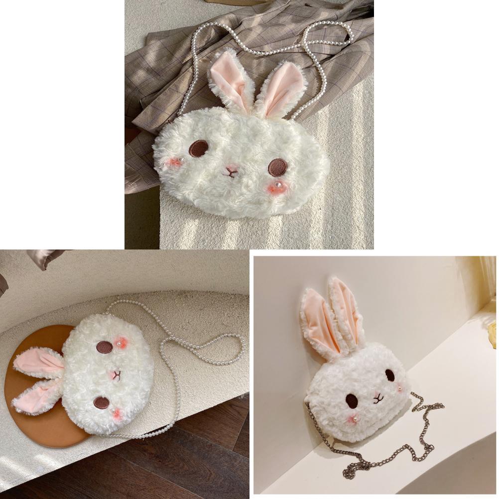 Cartoon Rosy Bunny Plush Shoulder Bag With Zipper Closure For Leisure Outings