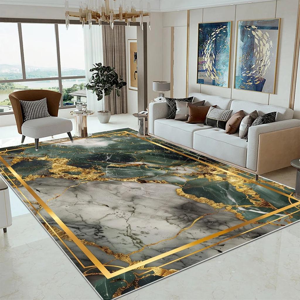 Luxury Marble Large Rugs for Living Room Decor Sofa Black Gold Carpet Decoration Home Coffee Tables Mat Non-slip Bedroom Carpets