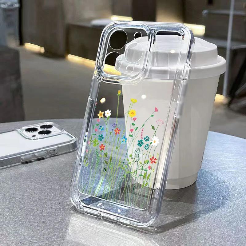 INS Small Floral Flowers Graphic Print Phone Case For iPhone 15 Pro Max 14 13 12 11 XS XR X 7 8 Plus SE 2022 Clear Bumper Cover