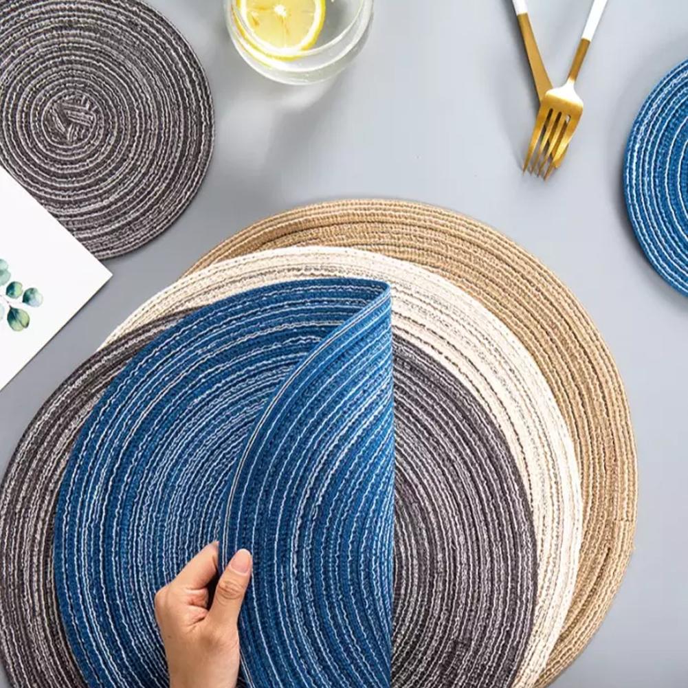 Ramie Cotton Yarn Table Mats Insulated Mats Anti-Scald Tea Coasters Round Dinner Plate Bowl Mats Home Decoration