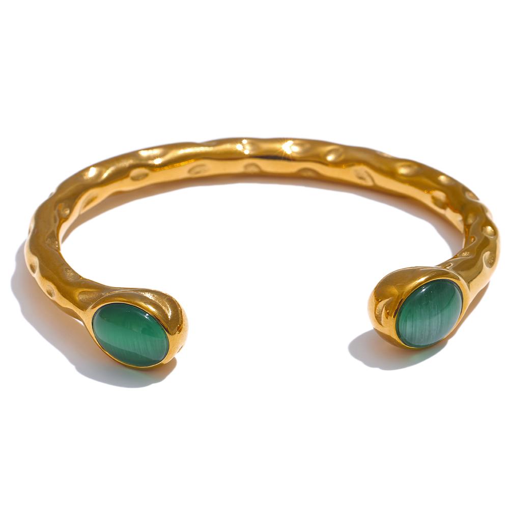 Yhpup 62mm High Quality Stainless Steel Multicolored Natural Stone Golden Cuff Open Bracelet Bangle Water Resistant Jewelry