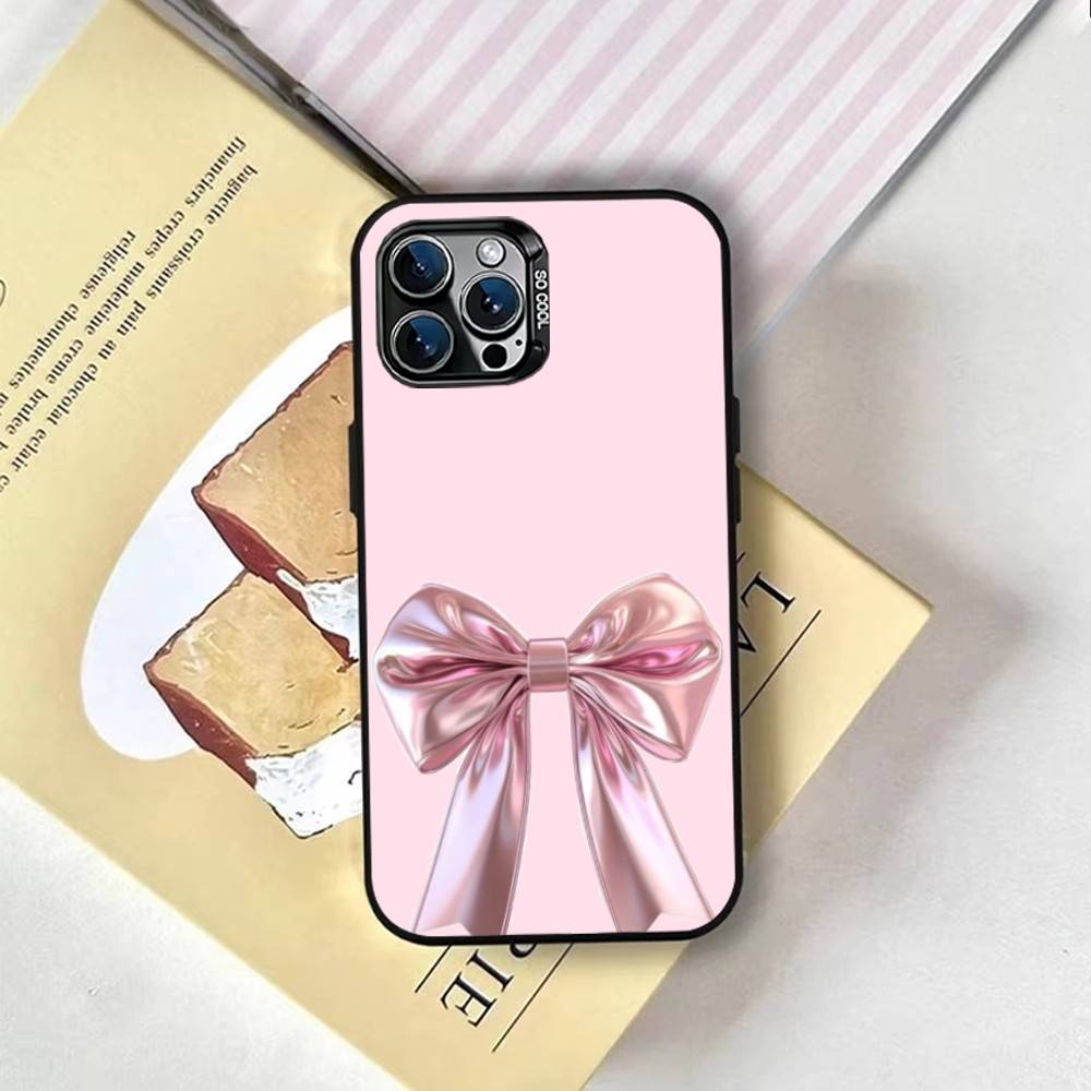 Pink Bows Phone Case For iPhone 17,16,15,14,13,12,11 Plus,Pro Max,XS,Colored Silver Plated Inside Cover