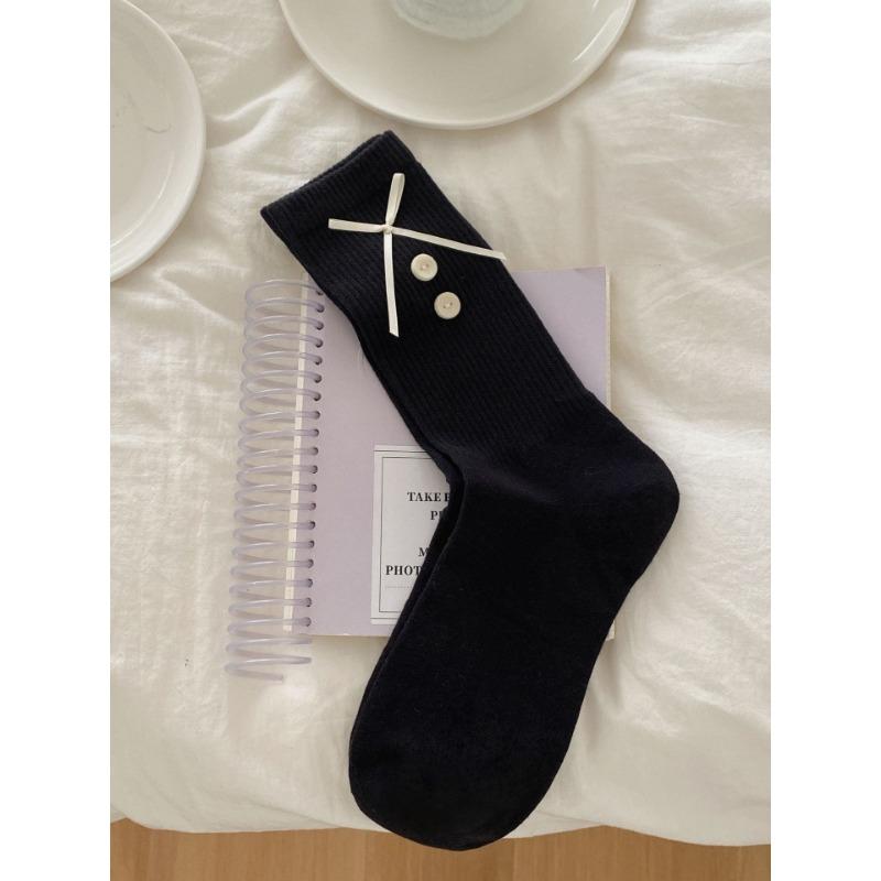 

Серовато-голубые носки со сладкими бантиками и разноцветными пуговицами, набор носков в стиле колледжа 1 pair чёрный