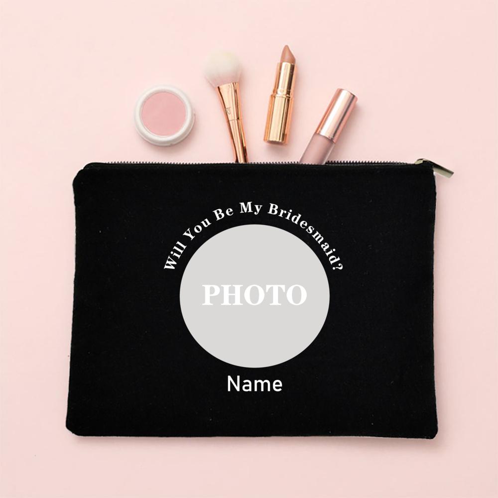 

Personalized Custom Photo Bridesmaid Makeup Bag Will You Be My Bridesmaid Proposal Cosmetic Bags Wedding Gifts for Best Friends