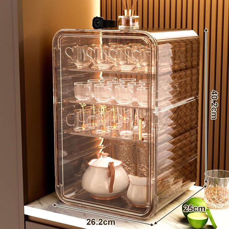 Dustproof Glass Cup Rack & Drain Box for Tea, Coffee, and Water Cups