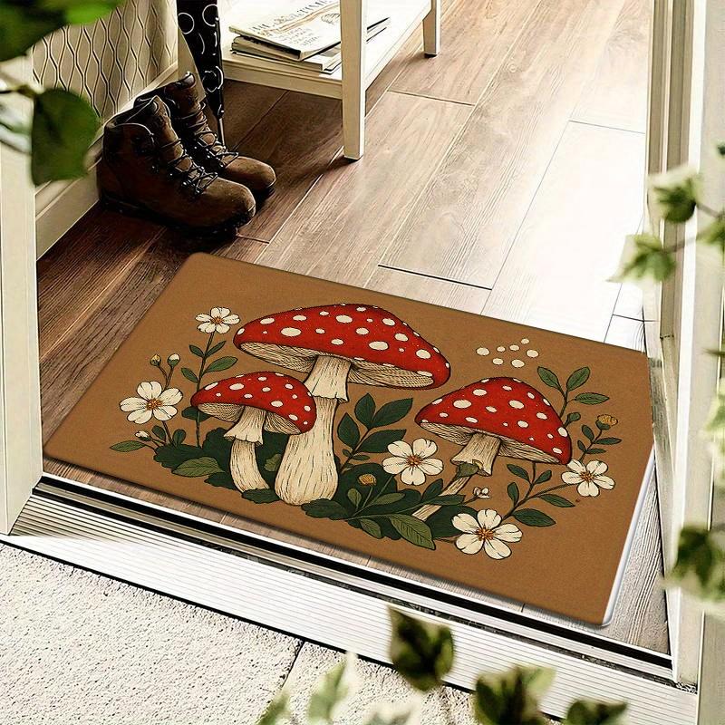 1pc Mushroom-Themed Door Mat - 0.47inch Thick, Natural Hand-Painted Style, Polyester Fiber, Ideal for Kitchen, Living Room, Porc
