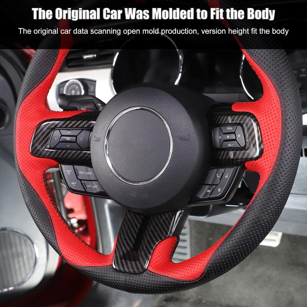 RT-TCZ Carbon Fiber Steering Wheel Decoration Interior Trim Kit Accessories for 2015-2022 Ford Mustang