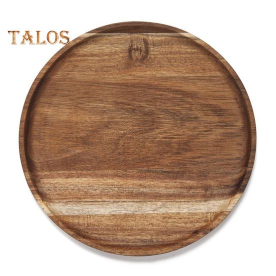 Platou circular decorativ pentru tort și fructe din lemn, tavă de cafea cu margini ridicate, platou de servire pentru bucătărie, pentru petreceri