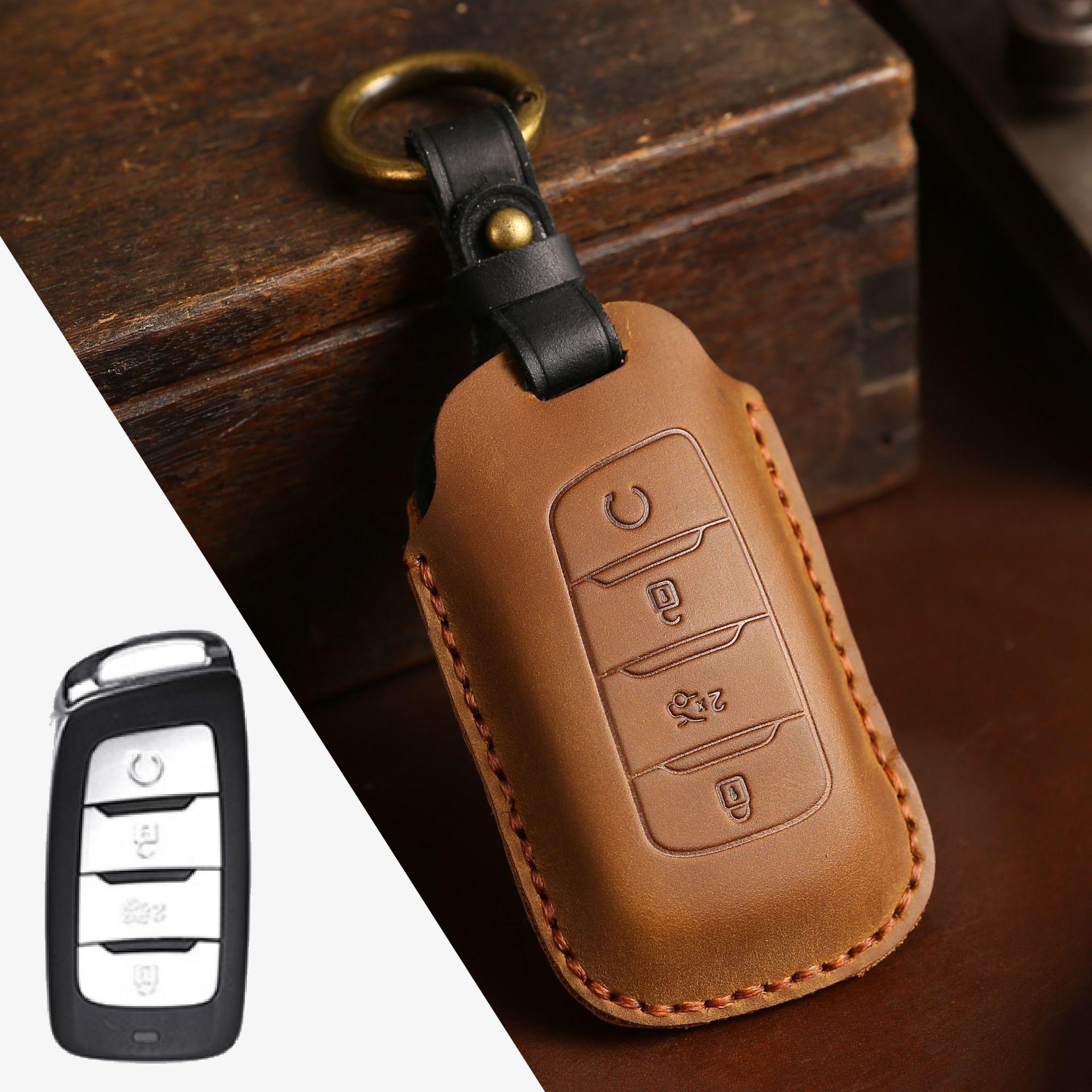 

Popular key bag is suitable for Changan key cover, pure handmade mad horse leather, car key bag protection коричневый
