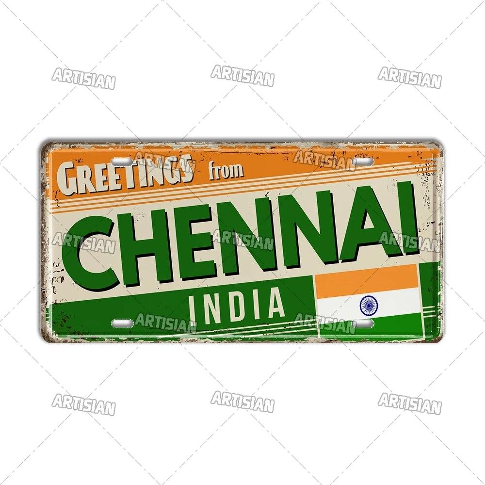 Artisian INDIA CHINA INDONESIAN License Plate Landmark State Metal Sign City Decorative Plaque Wall Decor Garage Bar Pub Club