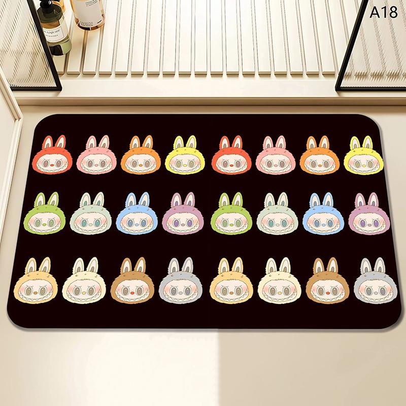 Alfombra de baño con estampado de Labubu de dibujos animados, felpudo antideslizante, alfombrilla de secado de cocina para dormitorio, alfombrilla de drenaje, alfombra de entrada, alfombra de dibujos animados para el hogar