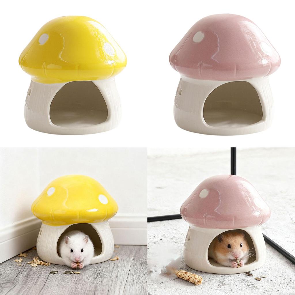 Mushroom Shaped Ceramic Hamster House Decorative Small Animal Hideout Cave for Hamster Guinea Pig Cage