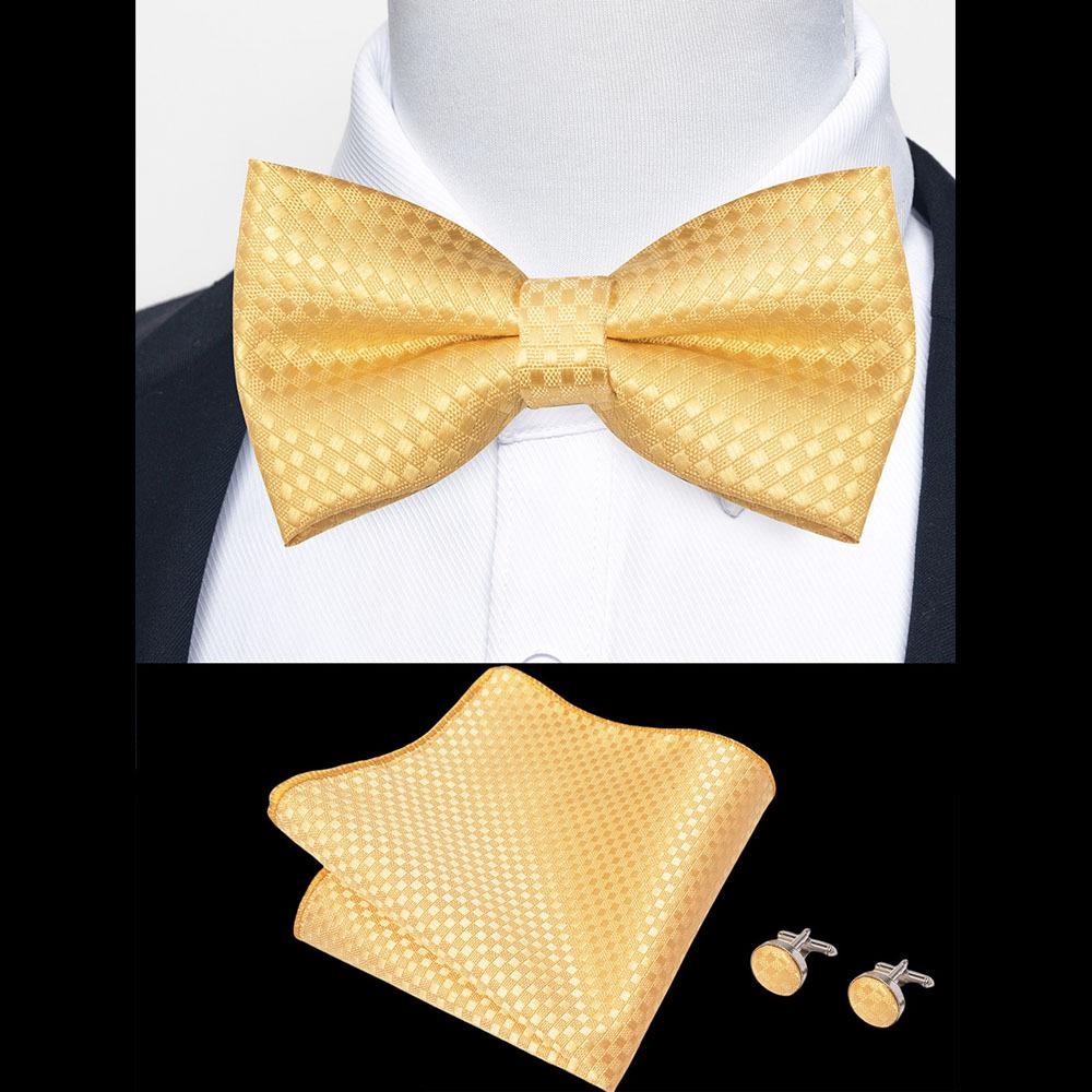 Classic Bowtie Bow Ties for Mens Butterfly Bowknot Pocket Square Cufflinks Suit Set Bussiness Accessories