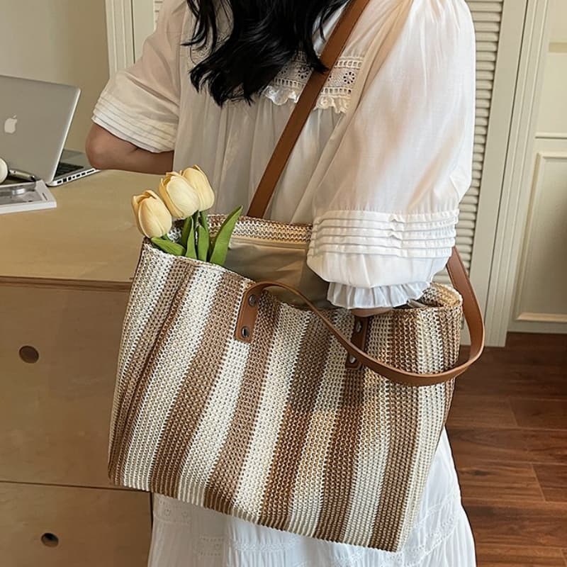 Striped large capacity tote bag women's shoulder bag