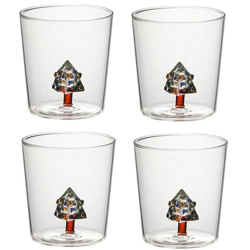 2/4 ks 3D Vzory Vánoční Sklenice Sada Kávový Vínový Hrnek Vánoční Sklenice na Mléko Pro Domácí Dekoraci Vánoční Dárek 300ml