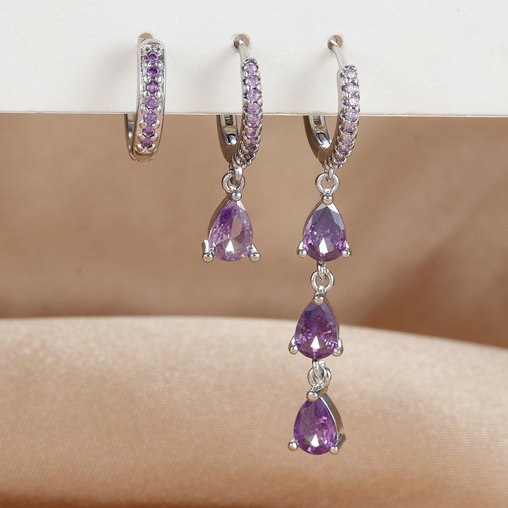 3PCS New Stainless Steel Zircon Water Drop Hoop Earrings Set For Women 18K Gold Plated Huggie Heart Earring Piercing Jewelry