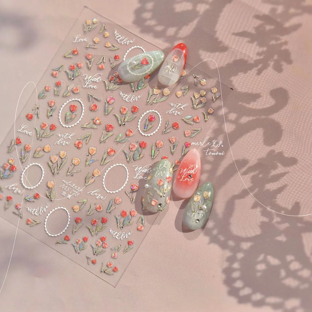 Charming Petal Flower Colorful Wildflowers Daisy Leaves 5D Relief Self Adhesive Nail Art Sticker Decoration Manicure Decal DIY