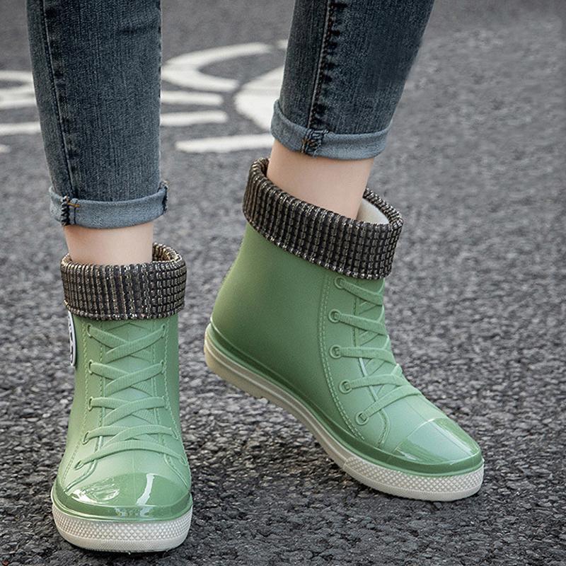 Winer Herbst Damen Regenstiefel Mode Warme Gummistiefel Knöchel Regenschuhe Damen Wasserdicht Garten Galoschen Botas Lluvia Mujer