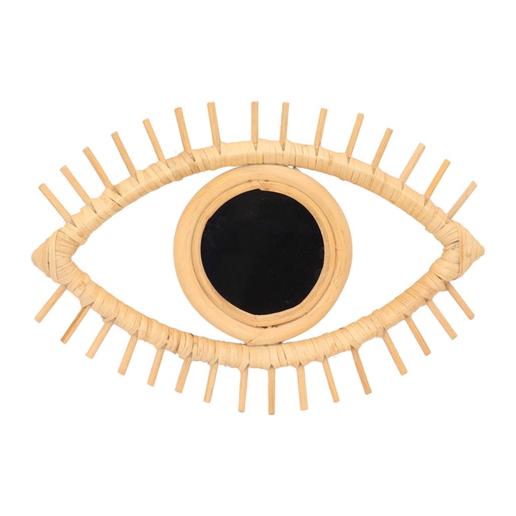 Eye Shaped Wall Mirror, Rattan Eye Mirror Symbolic Elegant Crafted Ornaments for Home Hotel Bathroom Decoration