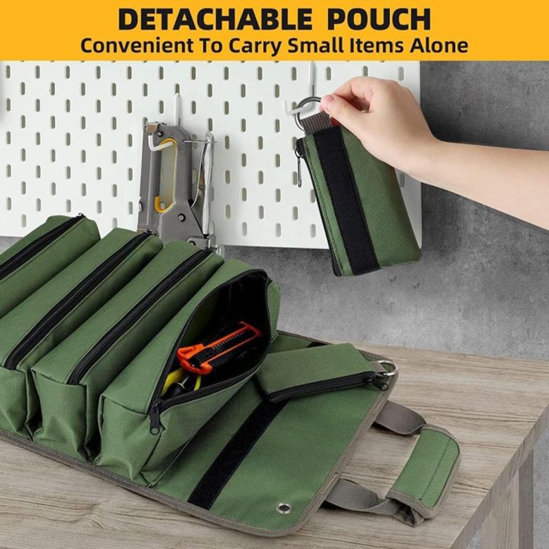 Electrician And Mechanic'S Portable Tool Roll Bag Heavy Duty Roll Up Detachable Zipper Bag