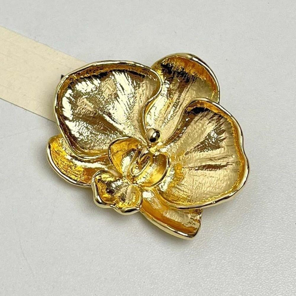 Vintage Butterfly Orchid Pin French Style Metal Glossy Brooch Uniform Orchid Flower Brooch Gift