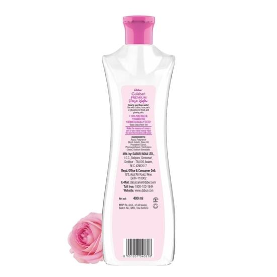Dabur Acqua di Rose Premium Gulabari/Tonico per il Viso - 400ml | Senza Parabeni | Senza Alcool | Deterge, Idrata e Idratata la Pelle | Equilibra