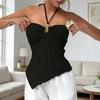 Women's Halter Neck Tube Top Metal Ring Detail Strapless Asymmetric Hem Summer Casual Camisole Vest